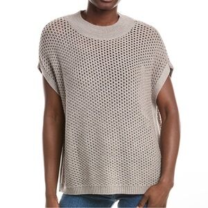 EILEEN FISHER Merino Wool Open Knit Boxy Mock Sweater Lagenlook Quiet Luxury | S